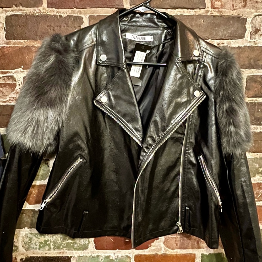 Vegan leather jacket with fur detail